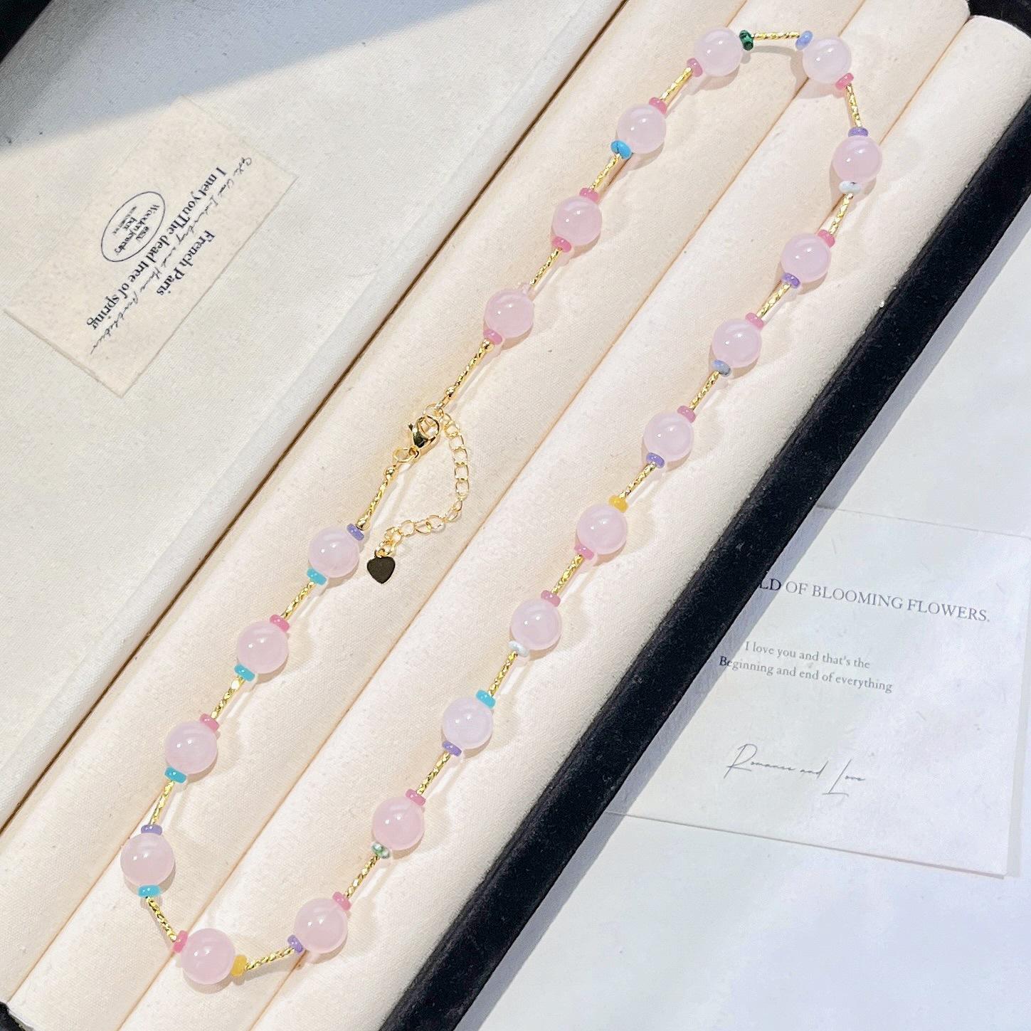 10Mm Vintage High Quality Colored Quartzite Powder Crystal Design Sense Necklace Clavicle Chain