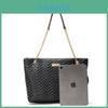 Stylish White And Black Large Capacity Embroidered Tote Two Piece Set Handbag For Women