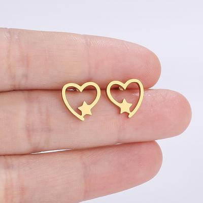 Edelstahl Liebesherz Stern Ohrstecker Für Frauen Mädchen Goldfarbe Süße Mode Ohr Zirkon Geburtstagsfeier Geschenk Großhandel