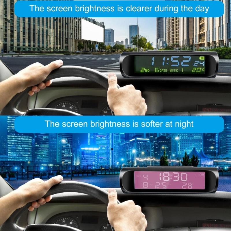 Small Digital Car Dashboard Clock Solar Power & Rechargeable Clear LCD Time Display Watch Stick On Car Clock