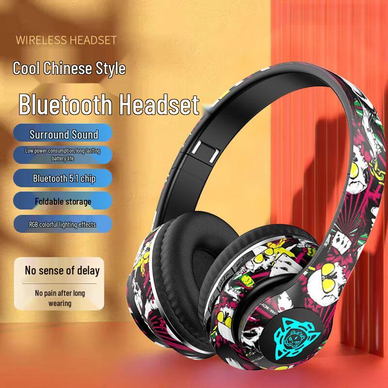 Luminous Graffiti Bluetooth Headphones P35: Colorful Lighting, Long Battery, Foldable Design