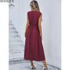 MODIQUE 2025 Summer Plus Size New Women's Casual Solid Color Off Shoulder Elastic Waist Sleeveless O-Neck Long Dress