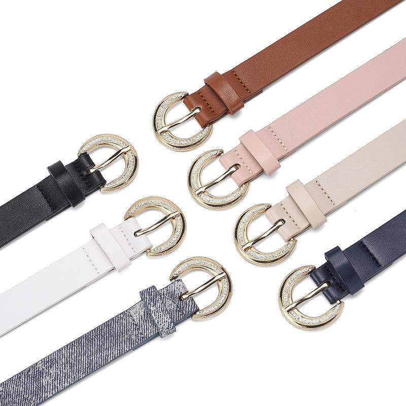 Rhinestone Inlaid Alloy Buckle Women'S Elegant Simple Decorative Belt High-End Belt Women'S Tide