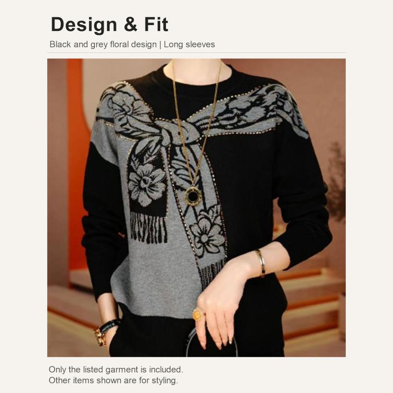 Women's Printed Long Sleeve Top Round Neck Casual Pullover Blouse