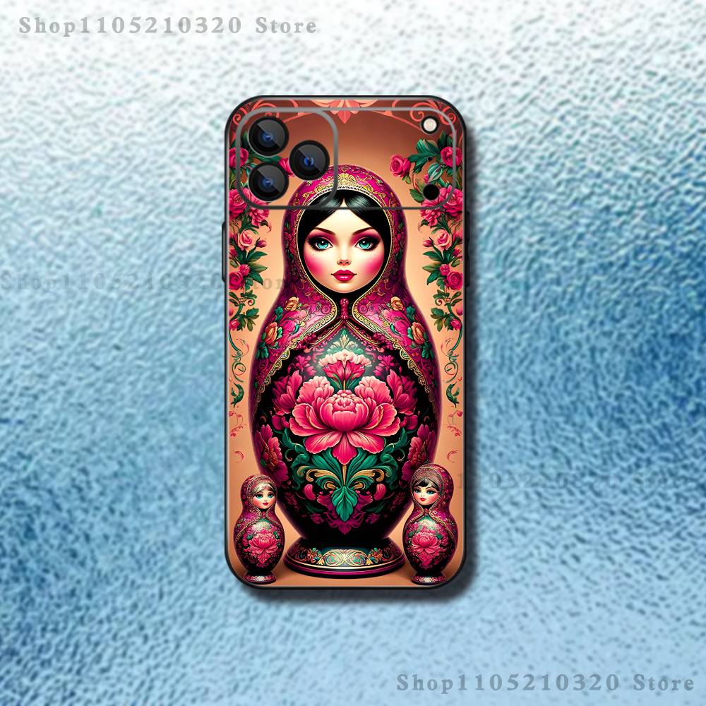 Russian Doll Matryoshka Phone Case For iPhone 17,16,15,14,13,12,Pro,Max,Plus,E,SE4,Air,Mini Black Soft Box