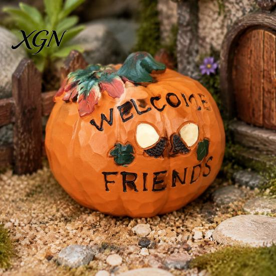 Halloween Harvest Table Decor Pumpkin Figurine, Resin Welcome Ornament, Autumn Thanksgiving Rustic Home Tabletop Centerpiece for Entryway Patio, Cute