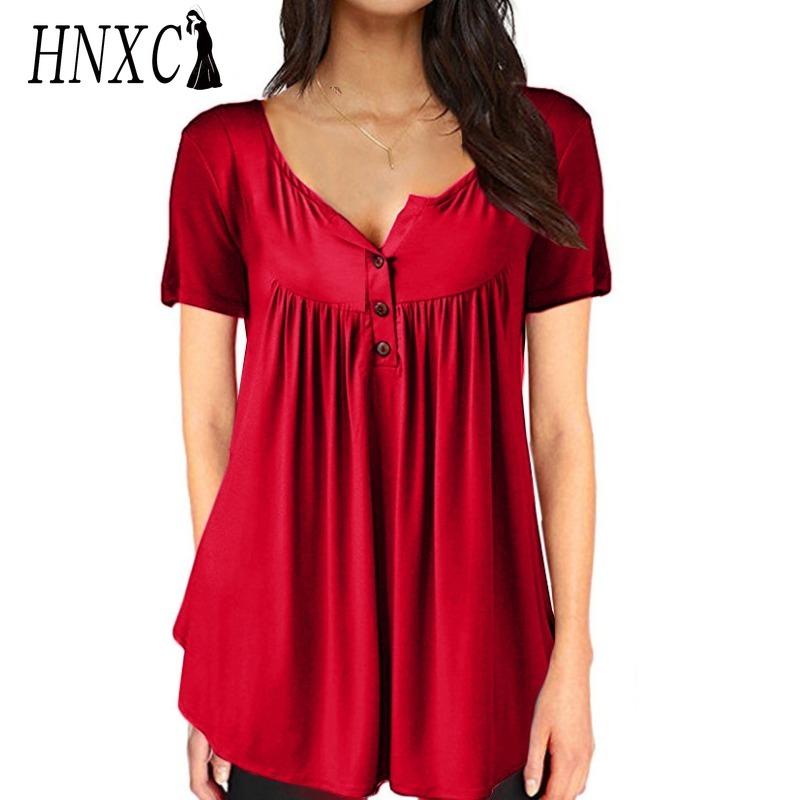 HNXC Women's Fashion Casual Solid Color Print Short Sleeve Blouses & Shirts