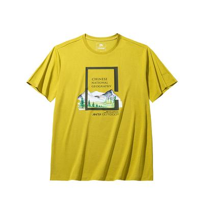 X National Geographic Outdoor Series Comfortable Round Neck Printed Versatile Short Sleeve T-Shirt Men Tops Earth-Yellow 152436105-2