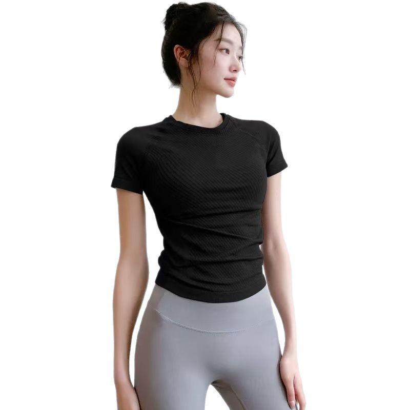 Women's High-End Autumn/Winter Yoga Tops: Round Neck, Tight-Fit, Quick-Drying, Short Sleeve for Running and Fitness