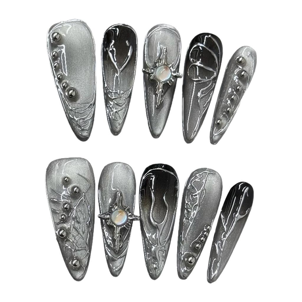 10PCS Fake Nails Long Pointed Press On Nails Mechanical Style Long Press On Nails For Daily Party Wear