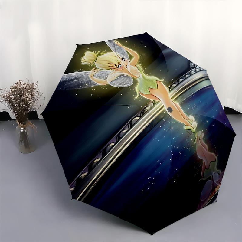 1 Automatischer Aufklapp-Schirm mit Tinkerbell und Feen-Motiv, Bunt, 8 Speichen, Tragbar, für Damen und Herren, Ein Kompakter Begleiter für den täglichen Weg zur Arbeit, Geeignet für den täglichen Gebrauch