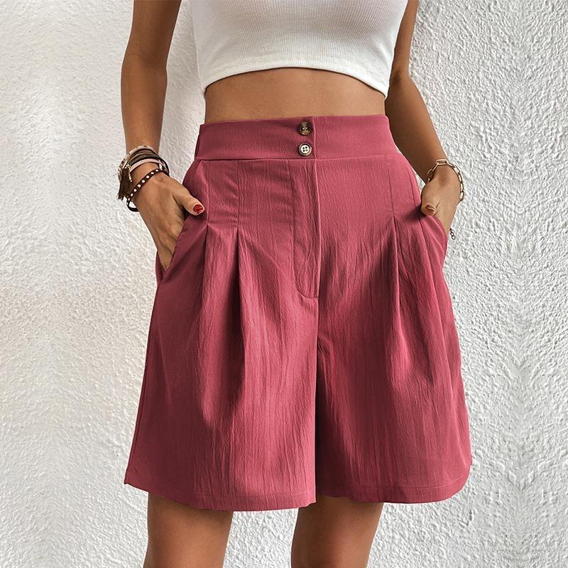 2026 Summer Women s High-Waisted Elegance: European & American Commuter Wide-Leg Shorts S красное дерево