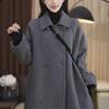2026 Korean Style Slimming Mid-Length Grey Woolen Coat for Petite Women - Loose Fit, Autumn/Winter Outerwear.