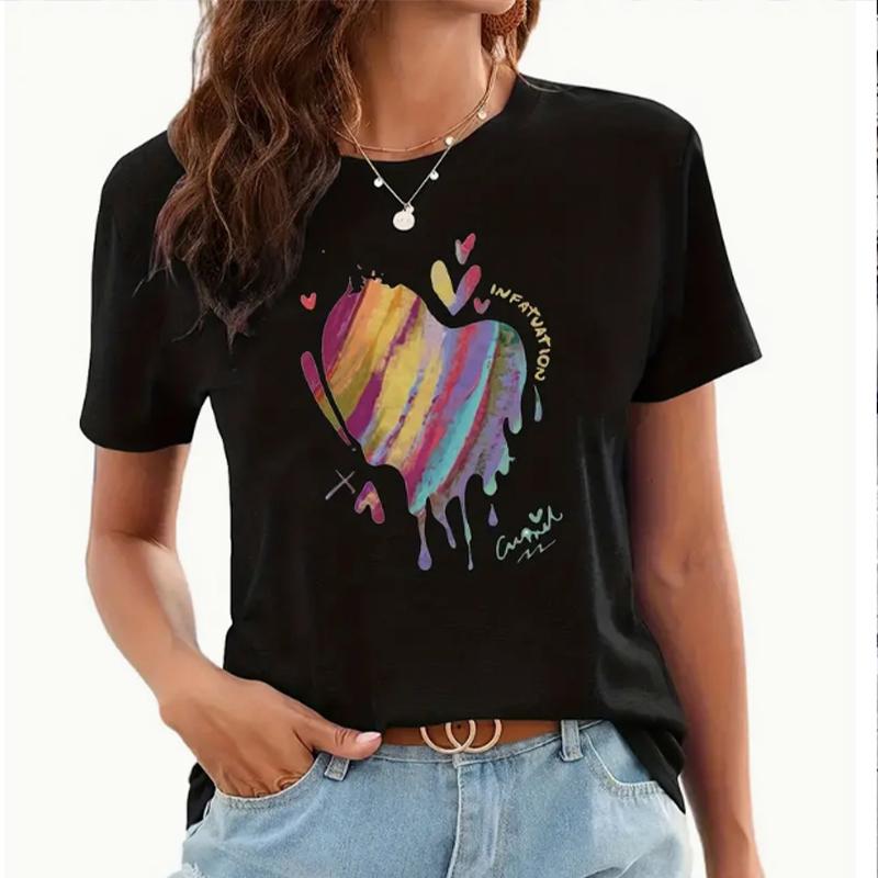 

Модная женская футболка с принтом разноцветных яблок, забавная повседневная футболка с круглым вырезом и короткими рукавами, летняя женская футболка 8XL чёрный