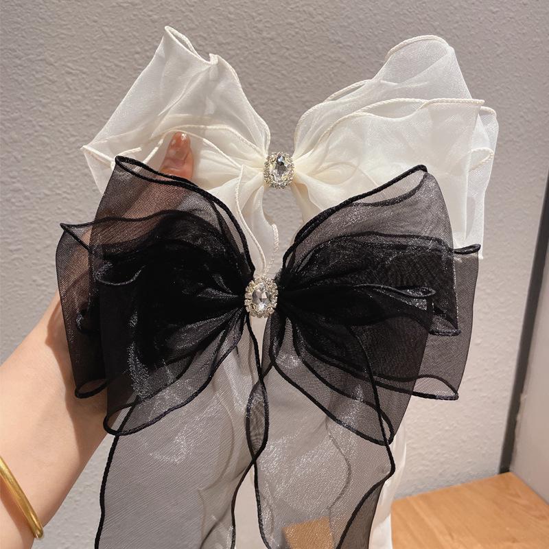 2023 Black Mesh Bow Hair Clip - Elegant Back-of-Head Ribbon Hairpin for Princess Styles