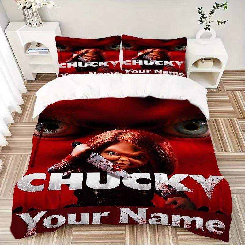 Deadly Doll Bloody Knife Bedding Set Personalized Washable Custom 3Pcs Duvet Cover Pillowcases Soft Microfiber Home Bedroom Gift