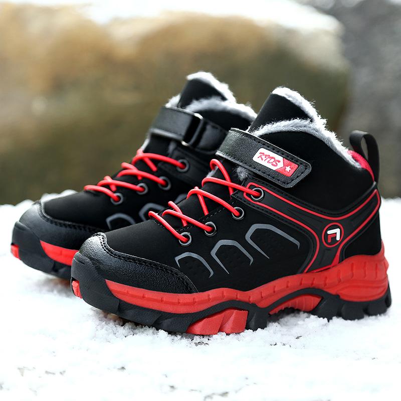 Kids Hiking Shoes Plush Keep Warm Strong Climbing Winter Sports Shoes Anti Slip Wear-Resistant Winter Snow Boots for Children