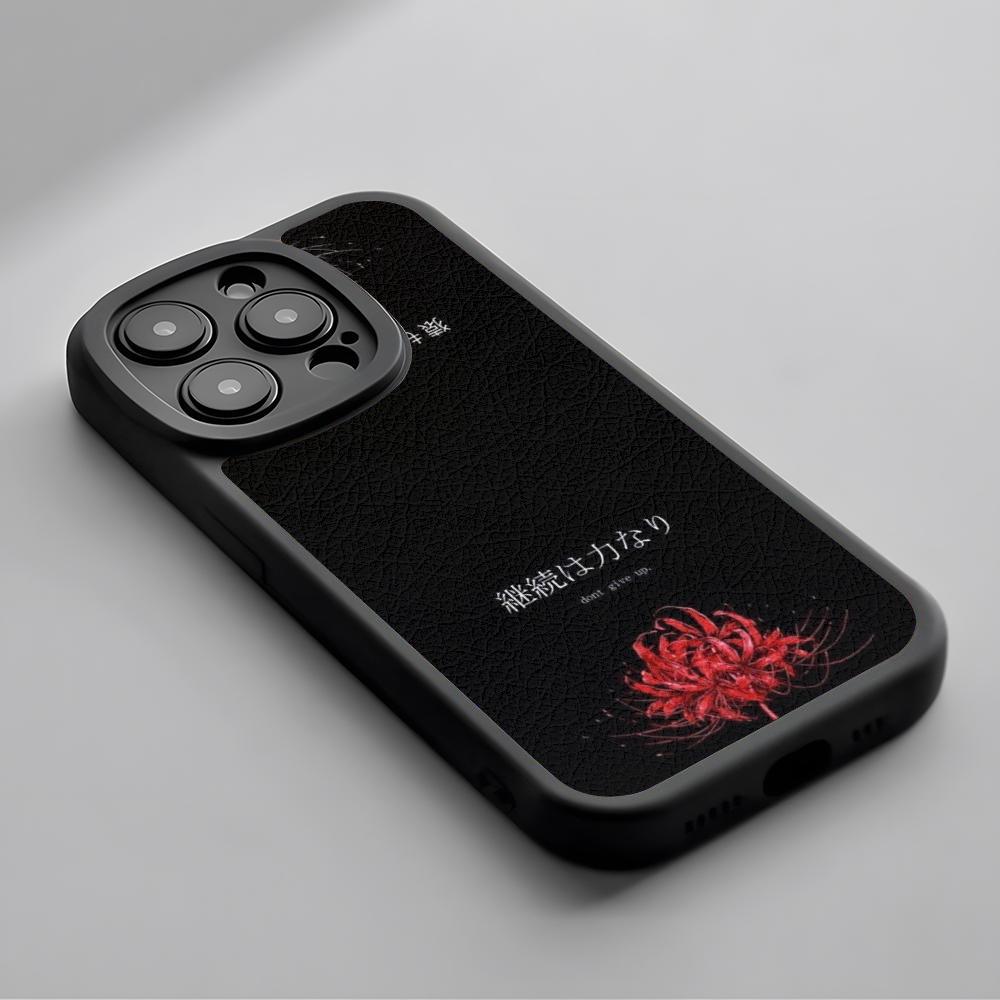Red Spider Lily Japan Art Fashion Design Phone Case For iPhone 16 15 14 13 12 11 Plus Pro Max Lambskin Silicone Cover Black