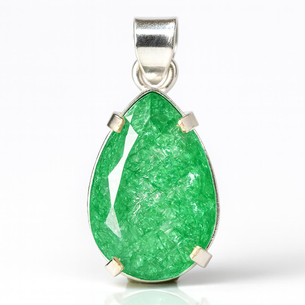 41 Ct Natural Emerald 925 Sterling Silver CERTIFIED Beautiful Pear Pendant AI-119-NS