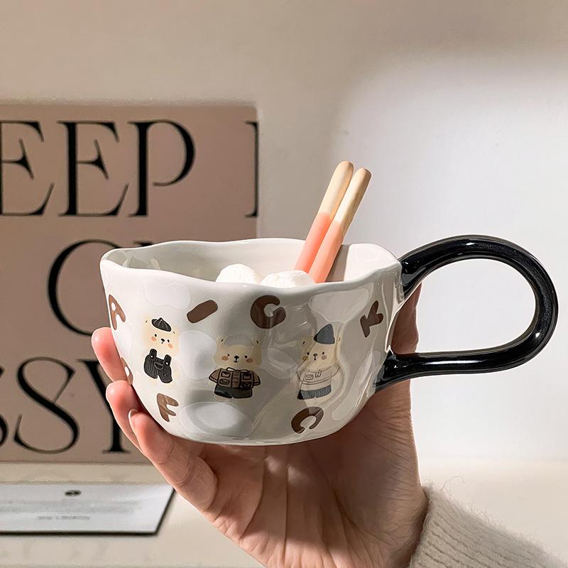 Cute Hand Pinched Irregular Ceramic Mugs Coffee Cups Milk Tea Cup Ins Korean Style Oatmeal Breakfast Mug Drinkware Kitchen Cup