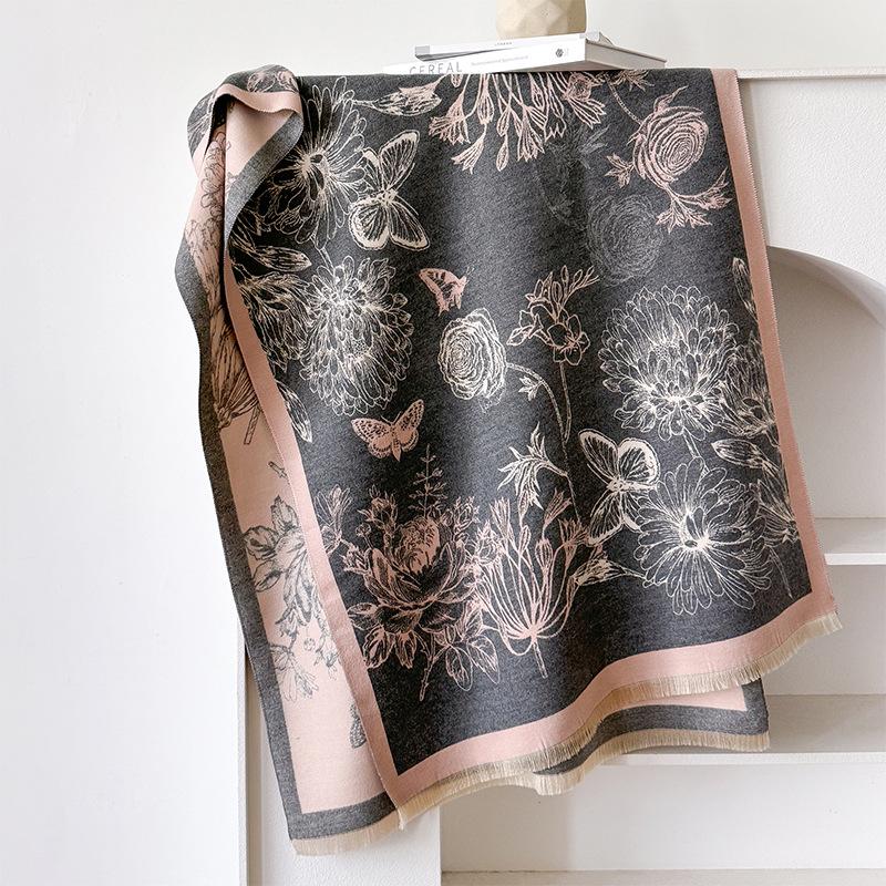 

Plant line draft Girl style scarf imitation cashmere scarf Winter high-end warm shawl 180cm