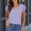 Women's Solid Color V-neck Ruffled Sleeves T-shirt