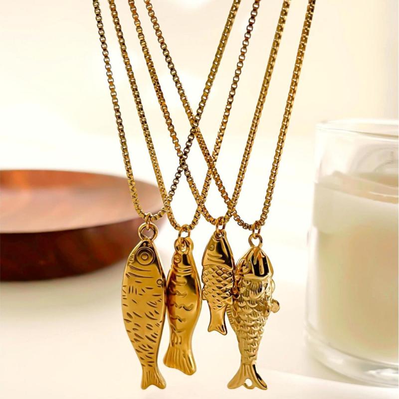 New Design Stainless Steel Gold Plated Fish Pendant Clavicle Necklace For Women Waterproof Beach Party Jewelry Accessories