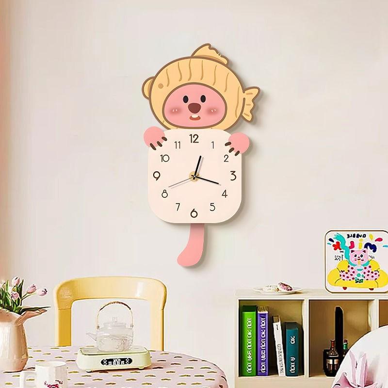 Cream Style Cartoon Wall Clock Living Room Decoration Painting New Clock Cartoon Silent Creative Punch Wall Clock