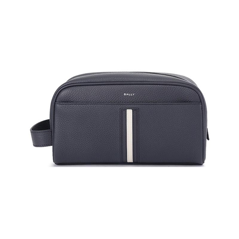 

Bally Classic Stripe Leather Storage Bag Men Toiletry Bag Midnight-Blue 6304915 Basic Set (Bag+Dust Bag)