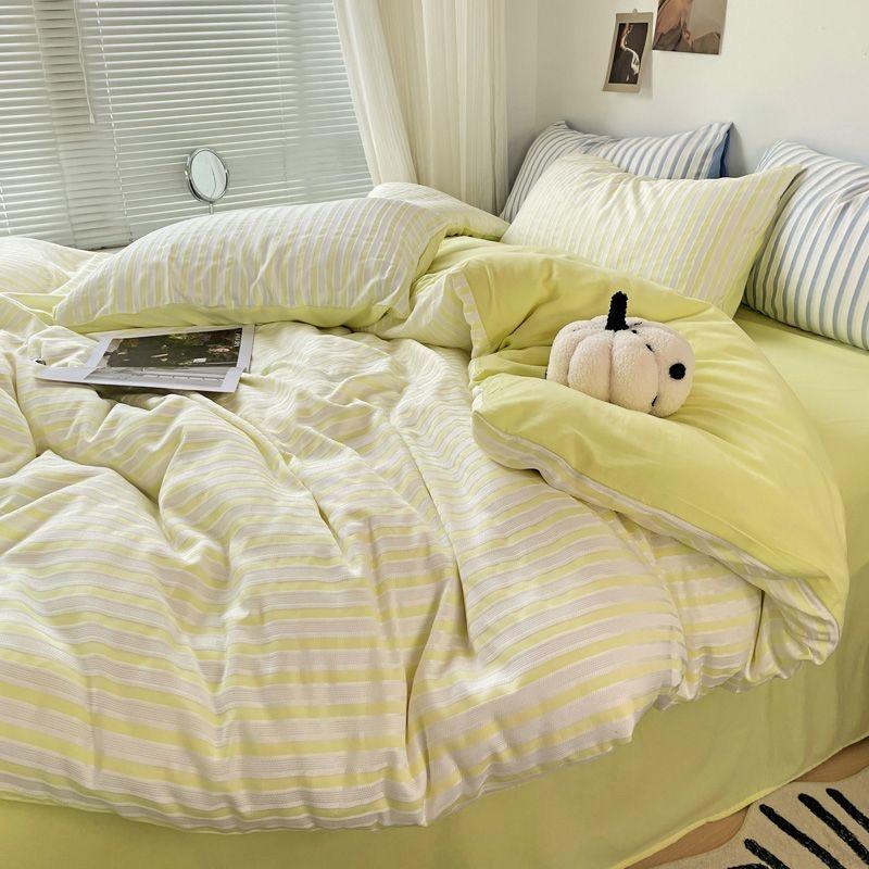 Ins Style Bedding Set Duvet Cover  Wash Cotton Stripe Summer Soft Cool Summer Bed Sheet Set Comforter Set Quilt Cover