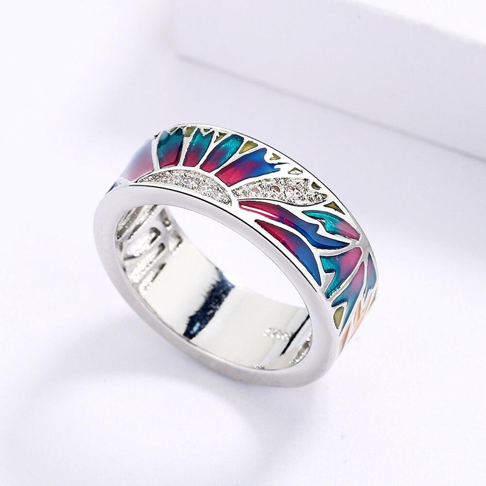 Classic Colorful Epoxy Ring Sun Shape Women's Ring Exquisite Wedding Bridal Ring Handmade Enamel Wedding Rings