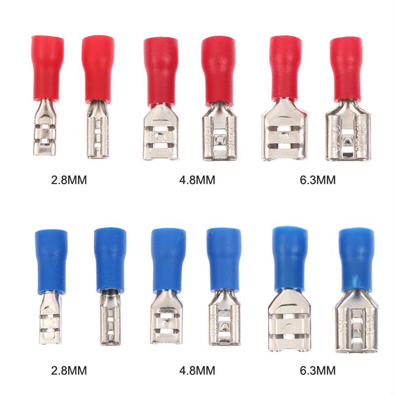 100 Peças Conector de Fio de Terminal de Pá Isolado Macho Fêmea Terminais de Conexão Elétrica por Crimpage Plugue de Cabo de Fiação Vermelho Azul Amarelo
