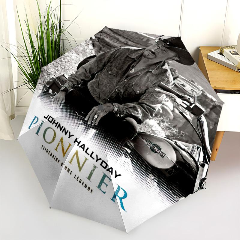 1pc Johnny Hallyday pattern Umbrella Portable Folding Umbrella Iron Frame Hole Bone Structure Outdoor Home Umbrella