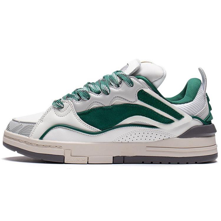 New LiNing Wave Golden Slip Resistant Cushioning Wear Resistant Low Top Skateboard Shoes Men's White Green AECS073-2