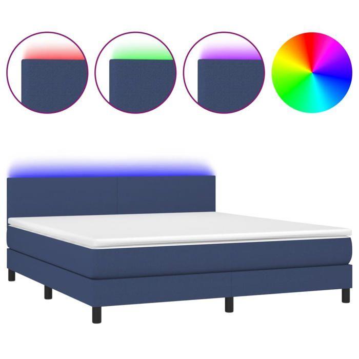 Exclusive House - Bed Slatted Base with Blue LED Mattress 160x200 Cm Fabric