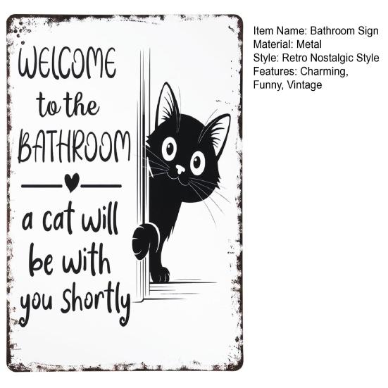 Vintage Katze Badezimmerschild Willkommen im Badezimmer Eine Katze wird gleich bei Ihnen sein Lustiges Katze Metallschild für Toilette Badezimmer Wanddeko