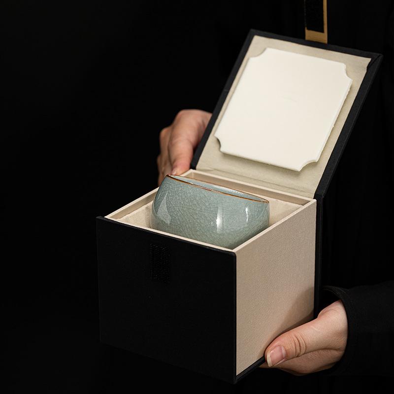 Ru Kiln Ice Flower Crackle Glaze Kung Fu Ceramic Tea Cup - Mastery In Personal Tea Tasting, Gift Box Included