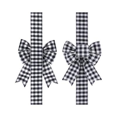 Xmas Bows Black Style 1 Checkered Ribbon Bows for Front Door Cabinet Fireplace Decor 20x200CM
