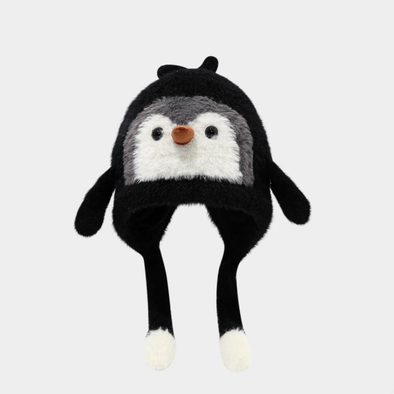 Cute Cartoon Penguin Hat Kids Thermal Headgear Winter Baby Plush Ear Protection Hat Children Thick Fleece Earmuffs Cap Ties Beanie