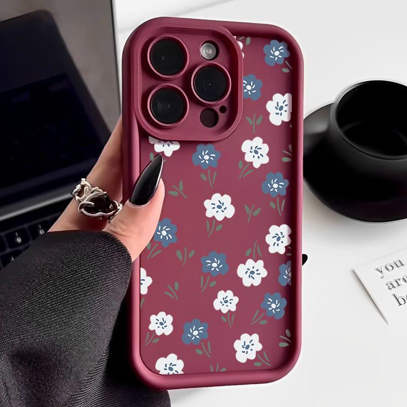 Blue White Small Flowers Silicone Case For iPhone 15 16 Pro Max 14 13 12 11 Pro Max 7 8 XR XS SE Shockproof Soft TPU Phone Cover