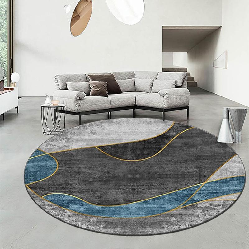 Modern Geometric Gold Line Print Round Floor Mat Anti-slip Living Room Floor Mat Indoor Carpet Home Decoration