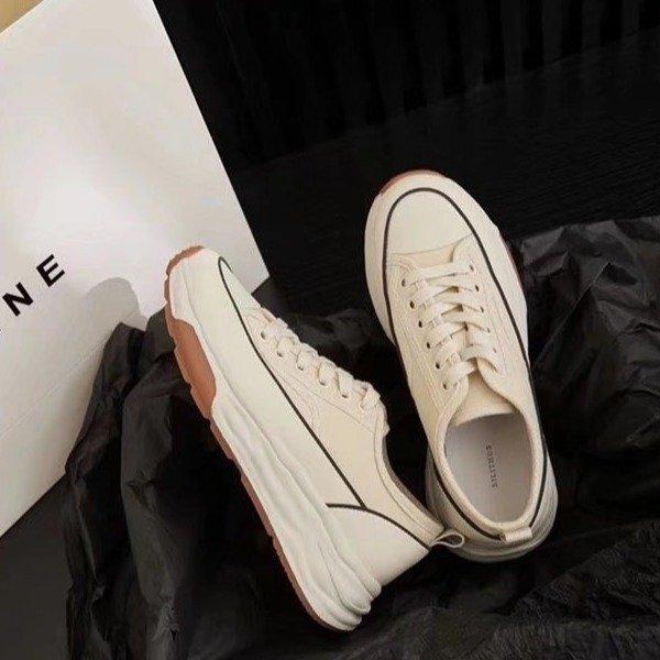 

[Юшилай] 2025 весна новые холщовые кеды на шнуровке на толстой подошве Хоккайдо для женщин низкие на плоской подошве белые туфли для женщин 40