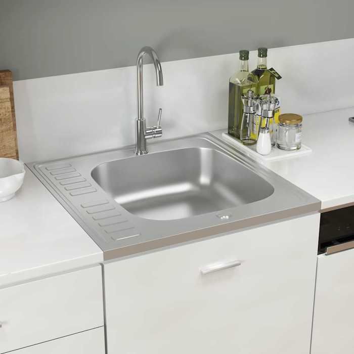 VidaXL Kitchen Sink and Drainer Set Inset Sink Kitchen Sink Home Interior Silver 600x600x155 Mm Steel 147231