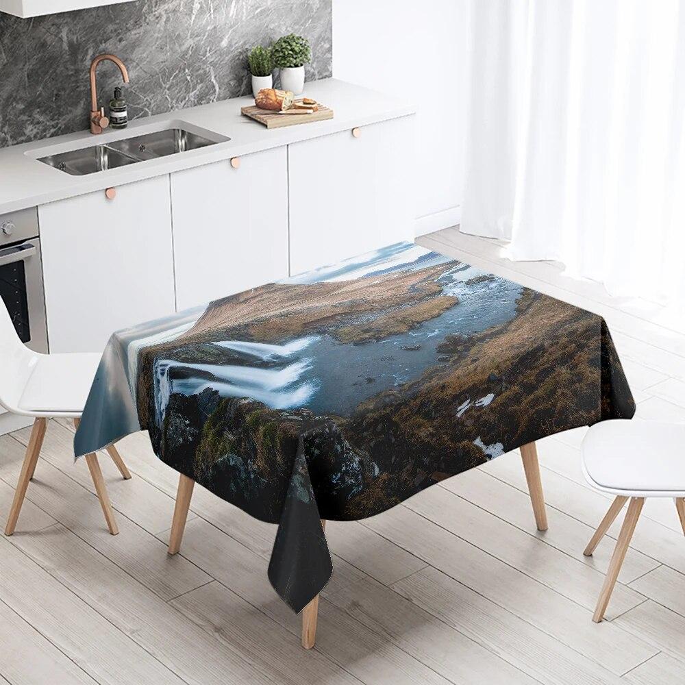 Waterfall Tablecloth Alpine Flowing Water Printed  Stain Resistant Waterproof Kitchen Table Home Decoration
