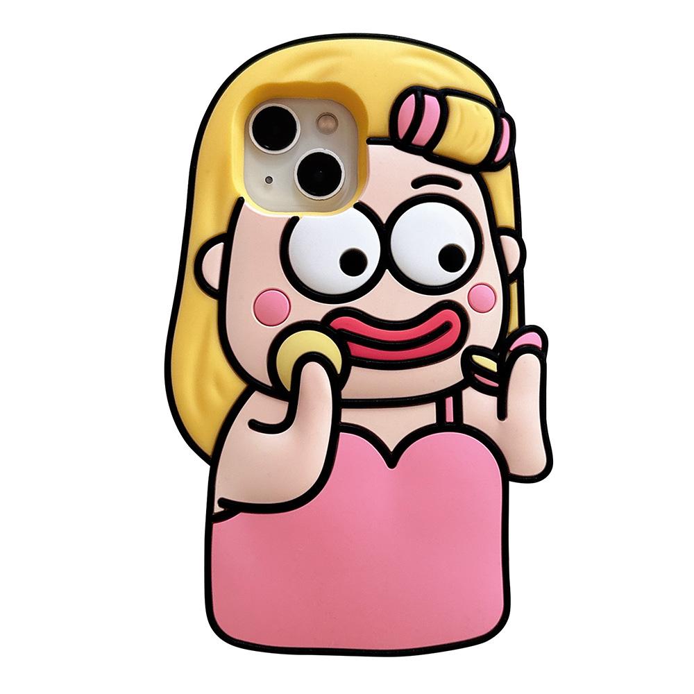 For iPhone 15 Silicone Case Cute Makeup Girl Design Shockproof Phone Back Cover