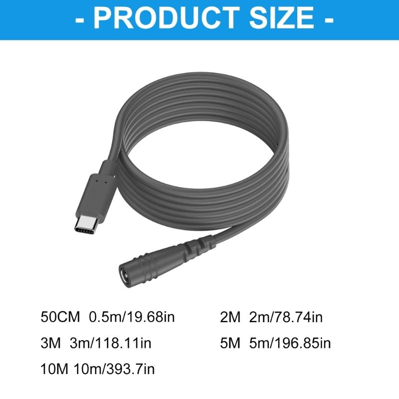 50cm-10m USB C Male To Mini DC5.5x2.1mm Female Waterproof Charging Cable for Outdoor Easy To Install Extension Cord