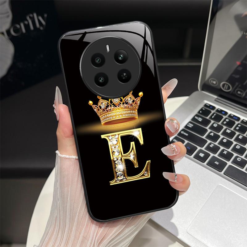 For Realme 12 4G Case Fashion Letters Hard Tempered Glass Back Covers For Oppo Realme12 Realme 12 RMX3871 Shockproof Phone Shell