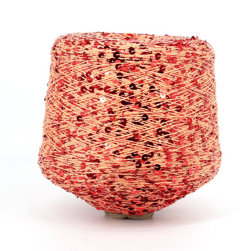 Hand-Knitted Bright Cotton Yarn with Sequins, 3MM+6MM, Combed and Fancy