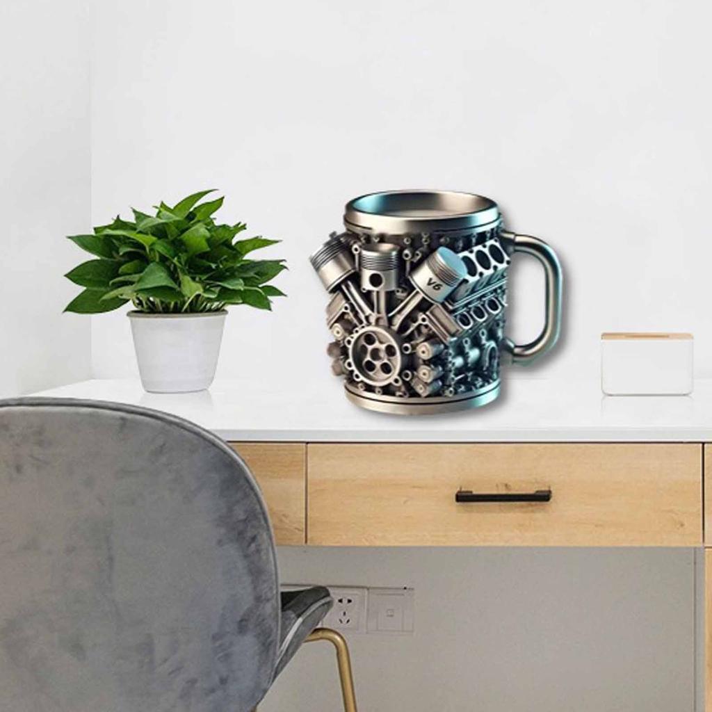 Resin Metal 3D Engine V8 V6 Mug Creative Cup Ornament for Car Lovers Desk Decor Gift Supplies