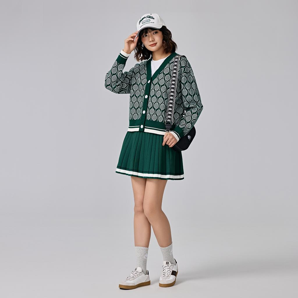 Kappa 1916 Series Retro Sports Pleated Skirt Soft Breathable Tennis Skirt Casual Short Skirt Women Skirts Green K0E82QQ20